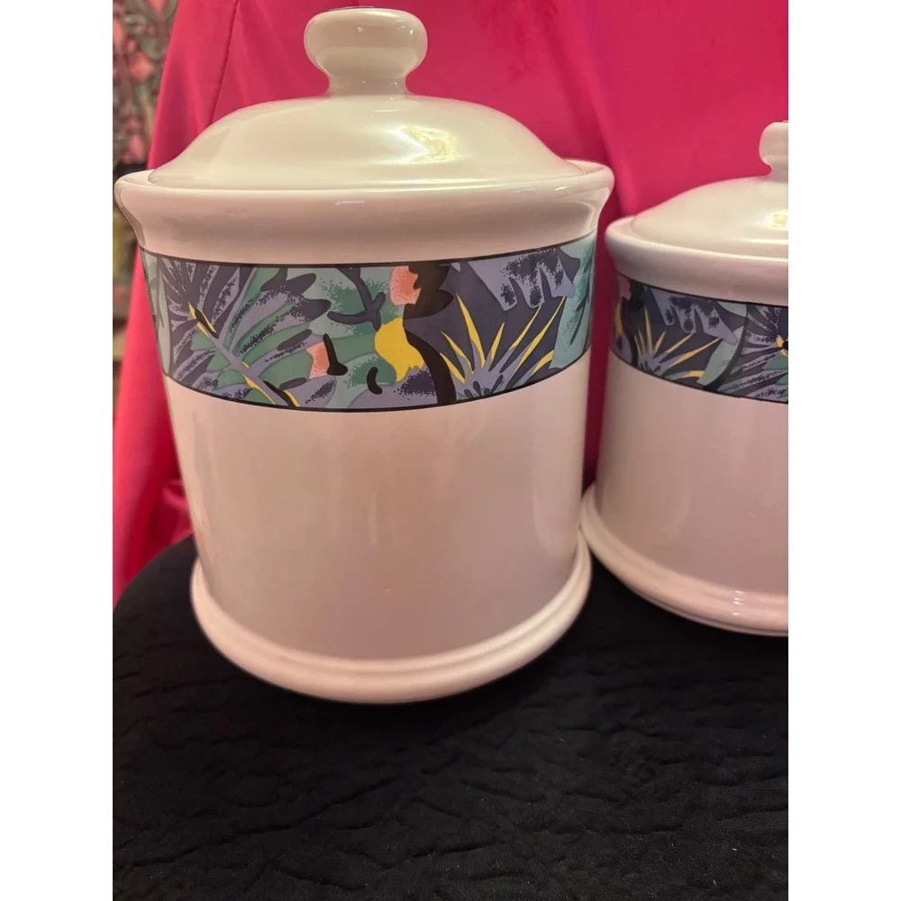 Vitramaster Key Largo 90s Vintage Ceramic Canister Set 4pc Tropical Jungle Leaf